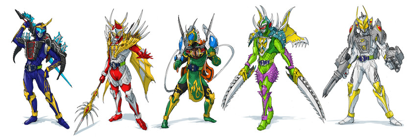 godzilla, king ghidorah, kamen rider gaim, mothra, mechagodzilla, and 5 more (kamen rider and 2 more) drawn by nurikabe_(mictlan-tecuhtli)