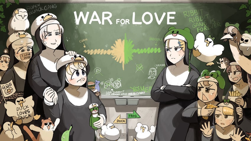 clumsy nun, froggy nun, spicy nun, strict nun, sheep nun, and 3 more (little nuns) drawn by diva_(hyxpk)