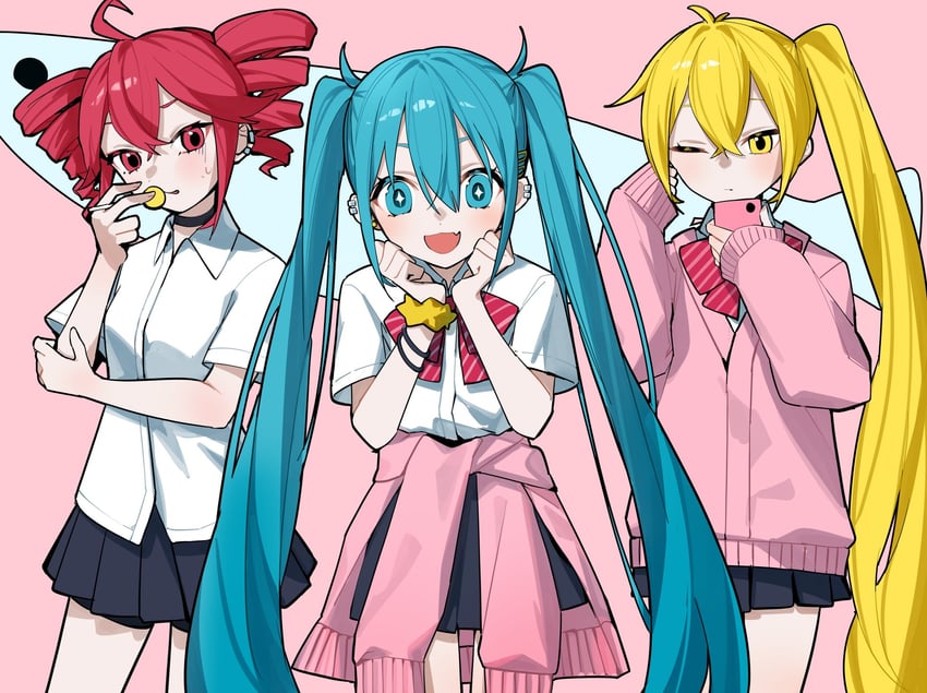hatsune miku, kasane teto, and akita neru (vocaloid and 3 more) drawn by myuga66666