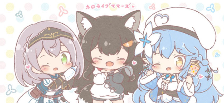 ookami mio, shirogane noel, and yukihana lamy (hololive) drawn by mitarashi_neko