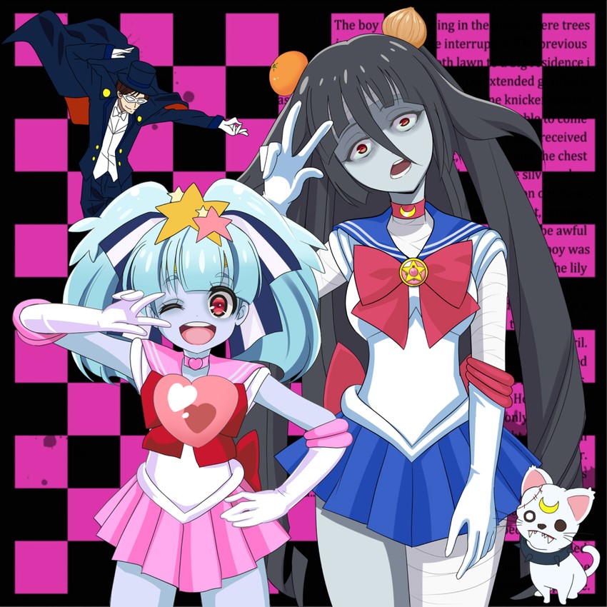 sailor moon, sailor chibi moon, hoshikawa lily, yamada tae, artemis, and 5 more (bishoujo senshi sailor moon and 3 more) drawn by pirochi