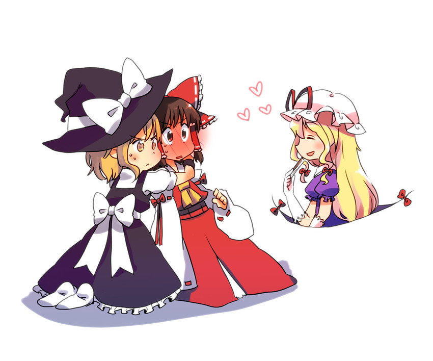 hakurei reimu, kirisame marisa, and yakumo yukari (touhou) drawn by hachi_(8bit_canvas)