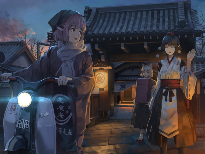 shameimaru aya, inubashiri momiji, mystia lorelei, and okamisty (touhou) drawn by mikado_(winters)