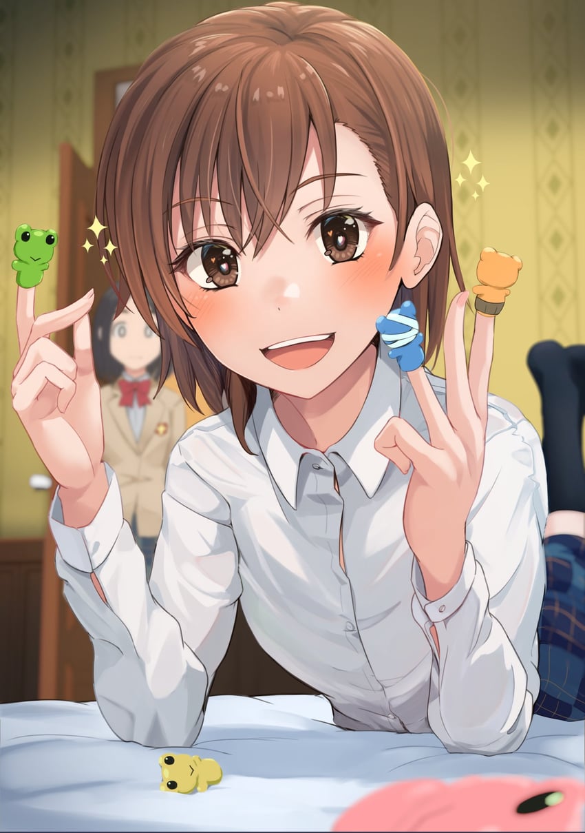 misaka mikoto, gekota, and kessai kiyoshi (toaru majutsu no index and 1 more) drawn by k3rd