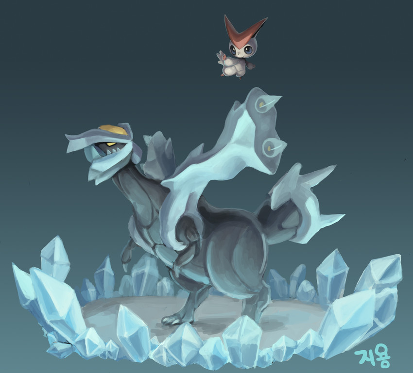 victini and kyurem (pokemon and 1 more) drawn by hamsue