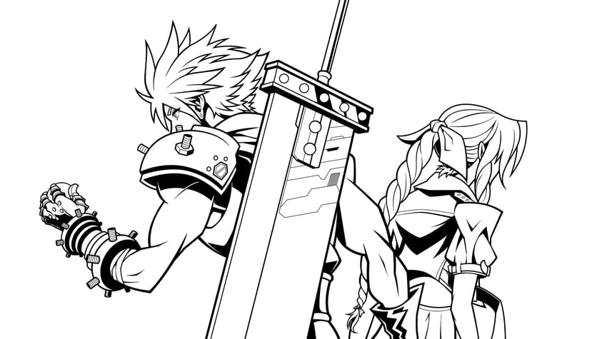 cloud strife and aerith gainsborough (final fantasy and 3 more) drawn by james_diato