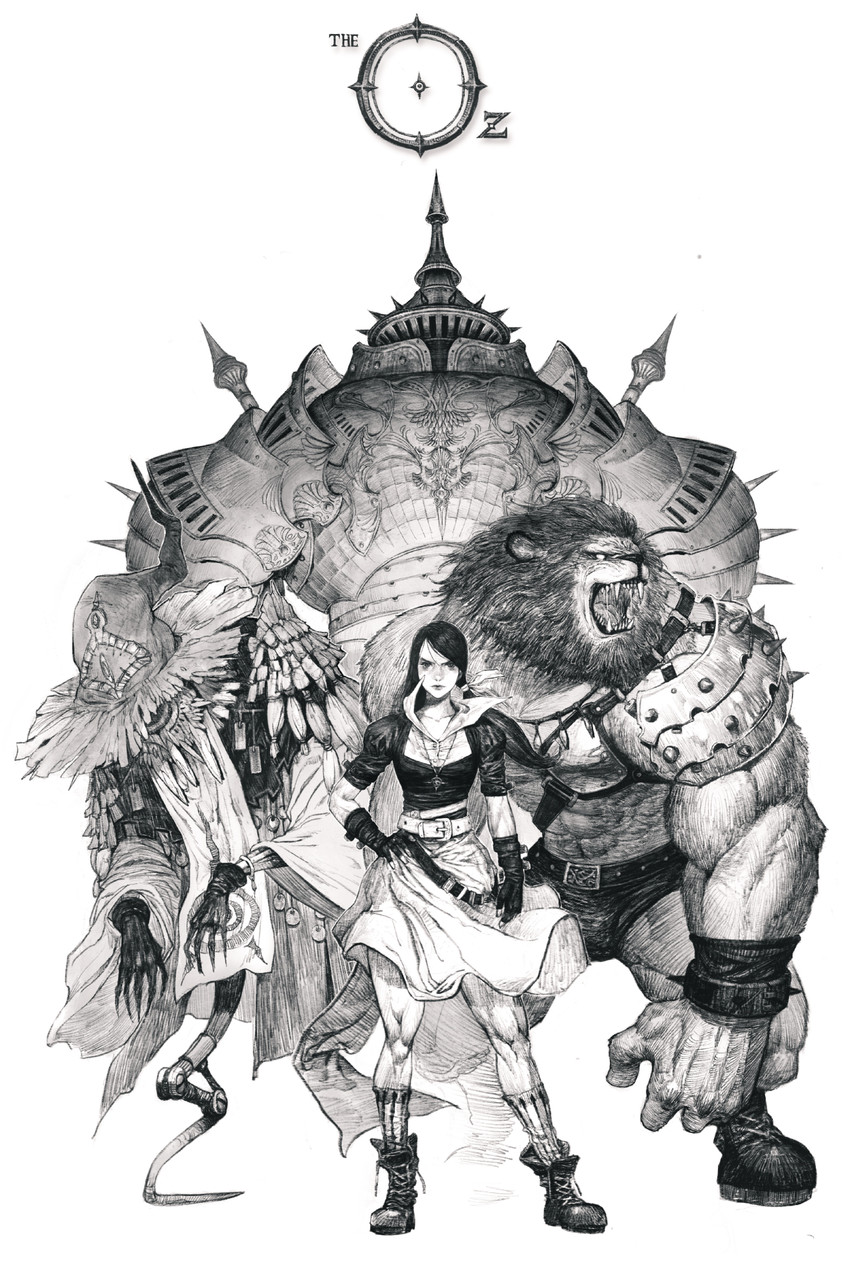 dorothy west, tin man, scarecrow, and cowardly lion (the wizard of oz) drawn by tahra
