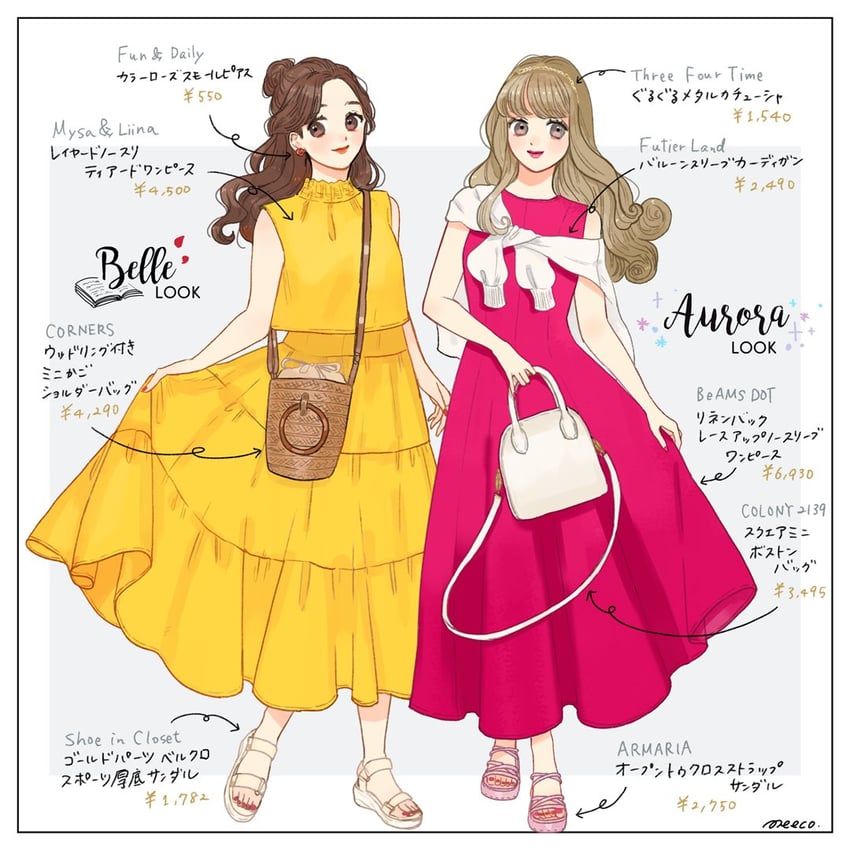 belle and aurora (sleeping beauty and 1 more) drawn by meecosme