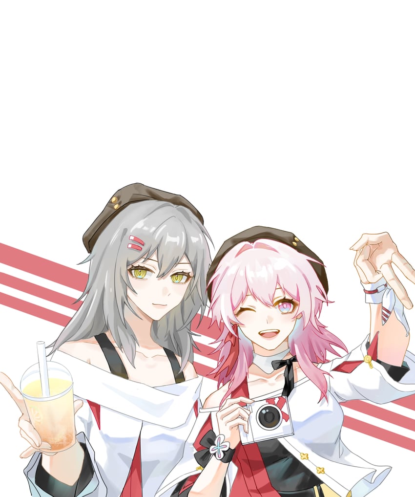 trailblazer, stelle, and march 7th (honkai and 1 more) drawn by huxi