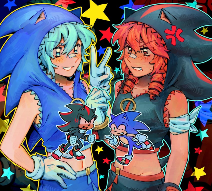 hatsune miku, kasane teto, sonic the hedgehog, and shadow the hedgehog (vocaloid and 3 more) drawn by goomyloid