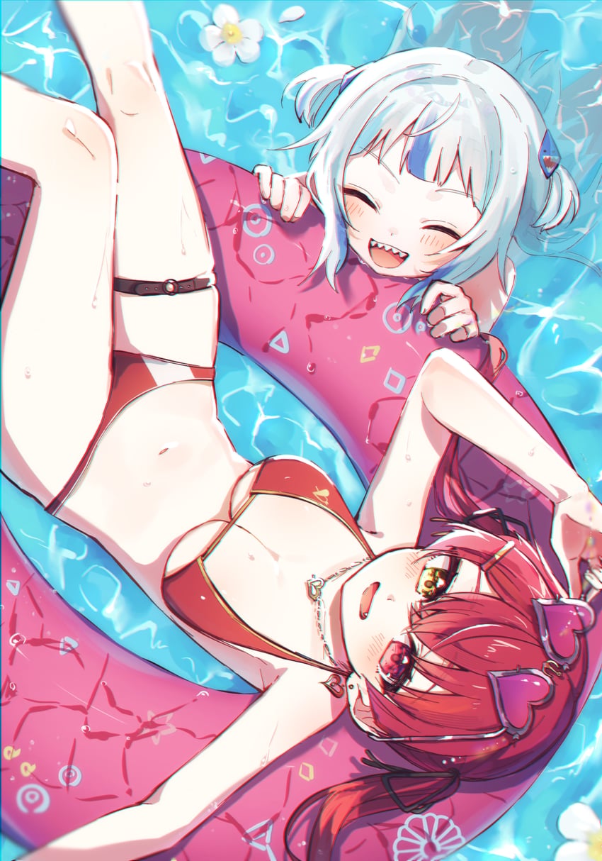 houshou marine and gawr gura (hololive and 2 more) drawn by gaaa_u