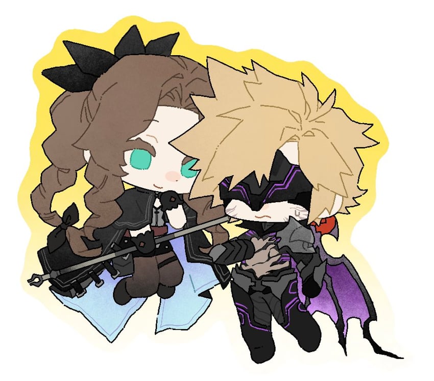 cloud strife and aerith gainsborough (final fantasy and 2 more) drawn by linerhan