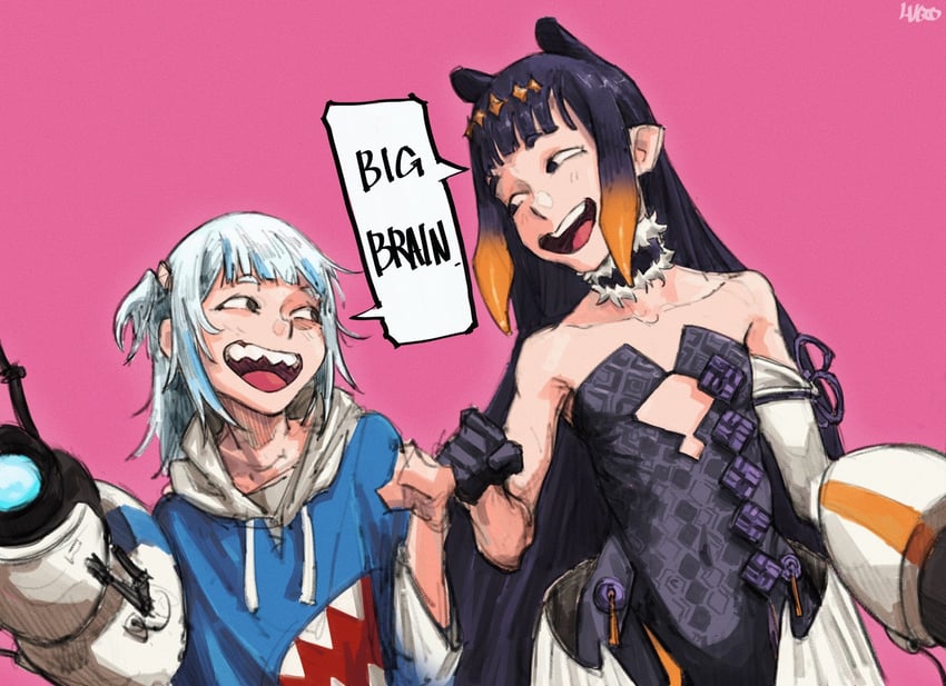 gawr gura and ninomae ina'nis (hololive and 3 more) drawn by luqosan