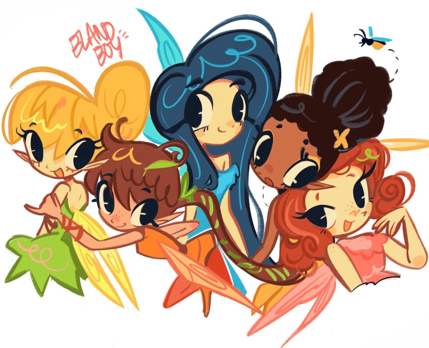 tinker bell, fawn, iridessa, rosetta, and silvermist (disney fairies) drawn by blandboyx