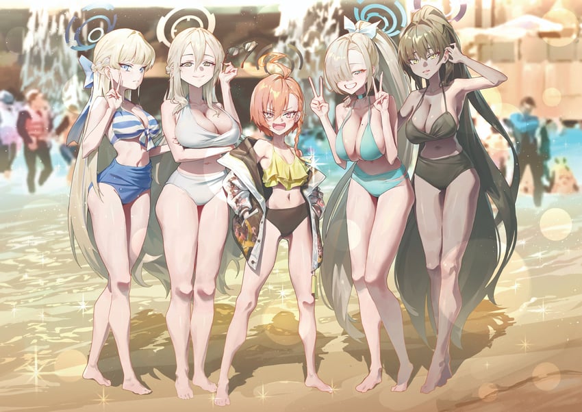 asuna, toki, karin, neru, and akane (blue archive) drawn by jhigf