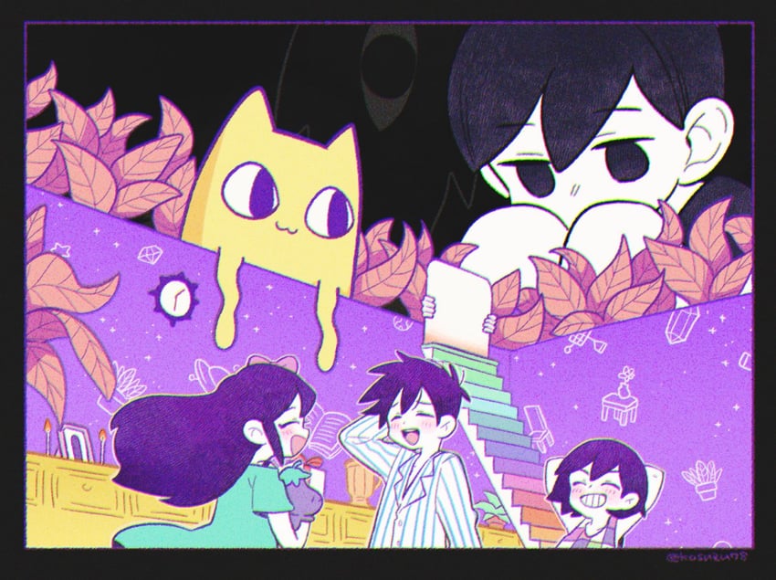 omori, aubrey, kel, hero, something, and 2 more (omori) drawn by mitsubachi_koucha