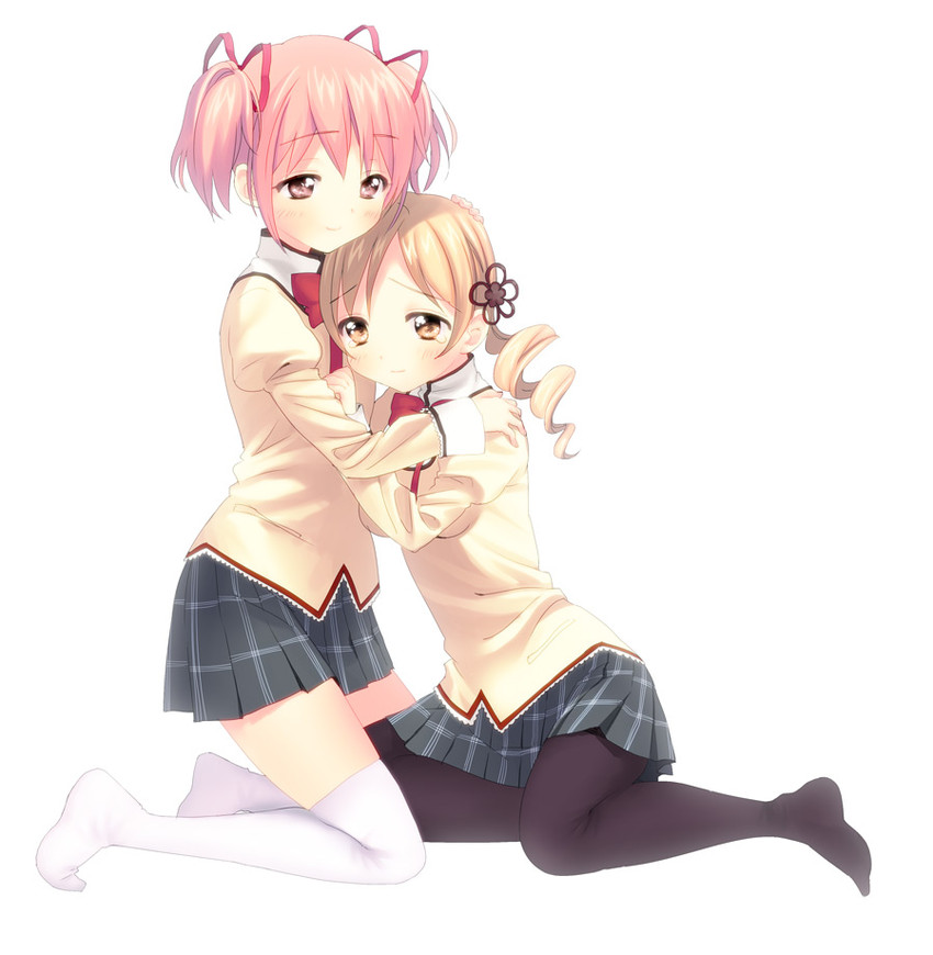 kaname madoka and tomoe mami (mahou shoujo madoka magica) drawn by piyodera_mucha