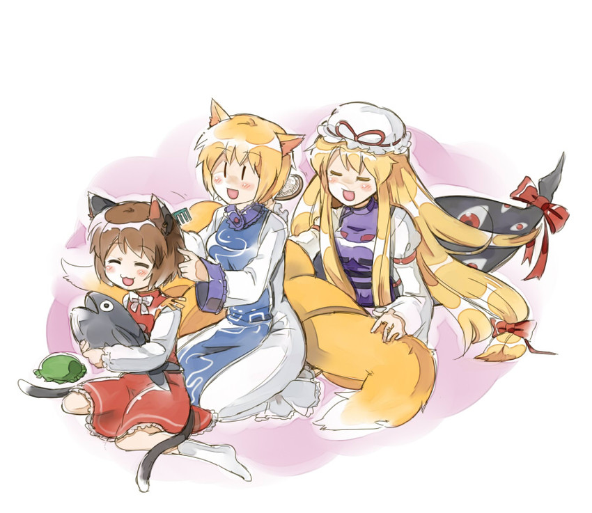 yakumo yukari, yakumo ran, and chen (touhou) drawn by grimoire-may