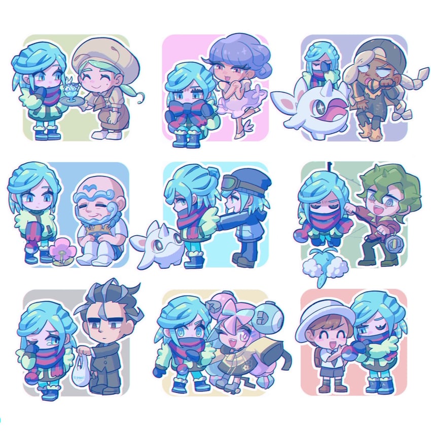 iono, florian, grusha, swablu, larry, and 6 more (pokemon and 1 more) drawn by shi_(soudana_sigurd)