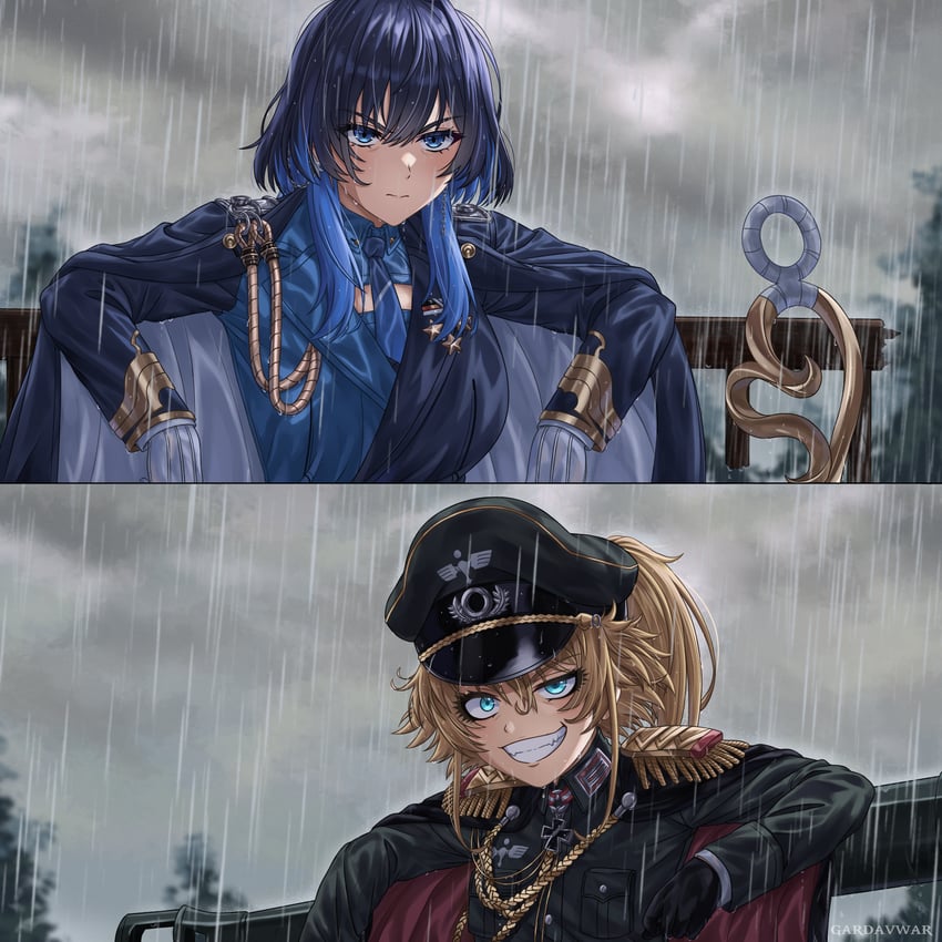 ouro kronii and tanya degurechaff (hololive and 2 more) drawn by gardavwar