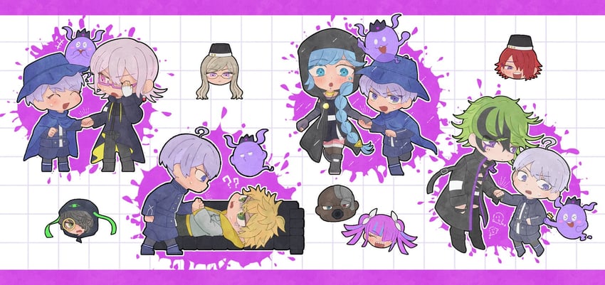 yuma kokohead, shinigami, halara nightmare, yomi hellsmile, vivia twilight, and 6 more (master detective archives: rain code) drawn by aranranrock