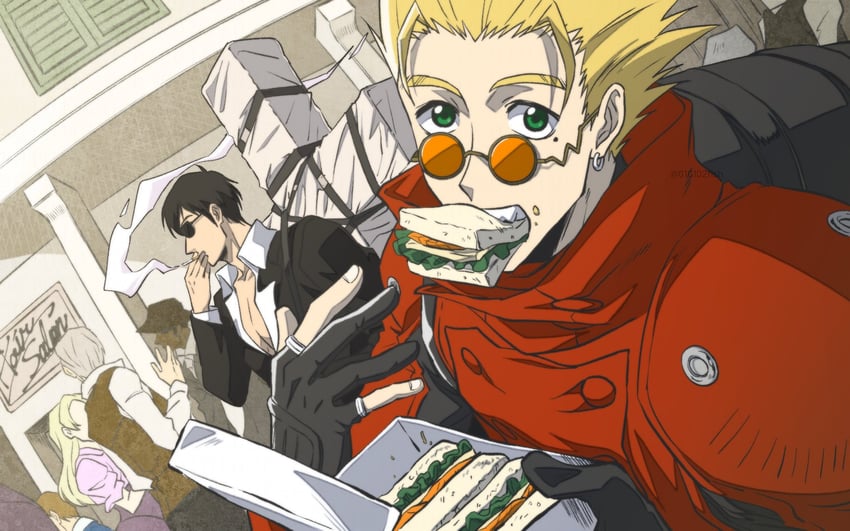 vash the stampede and nicholas d. wolfwood (trigun) drawn by 010102fish