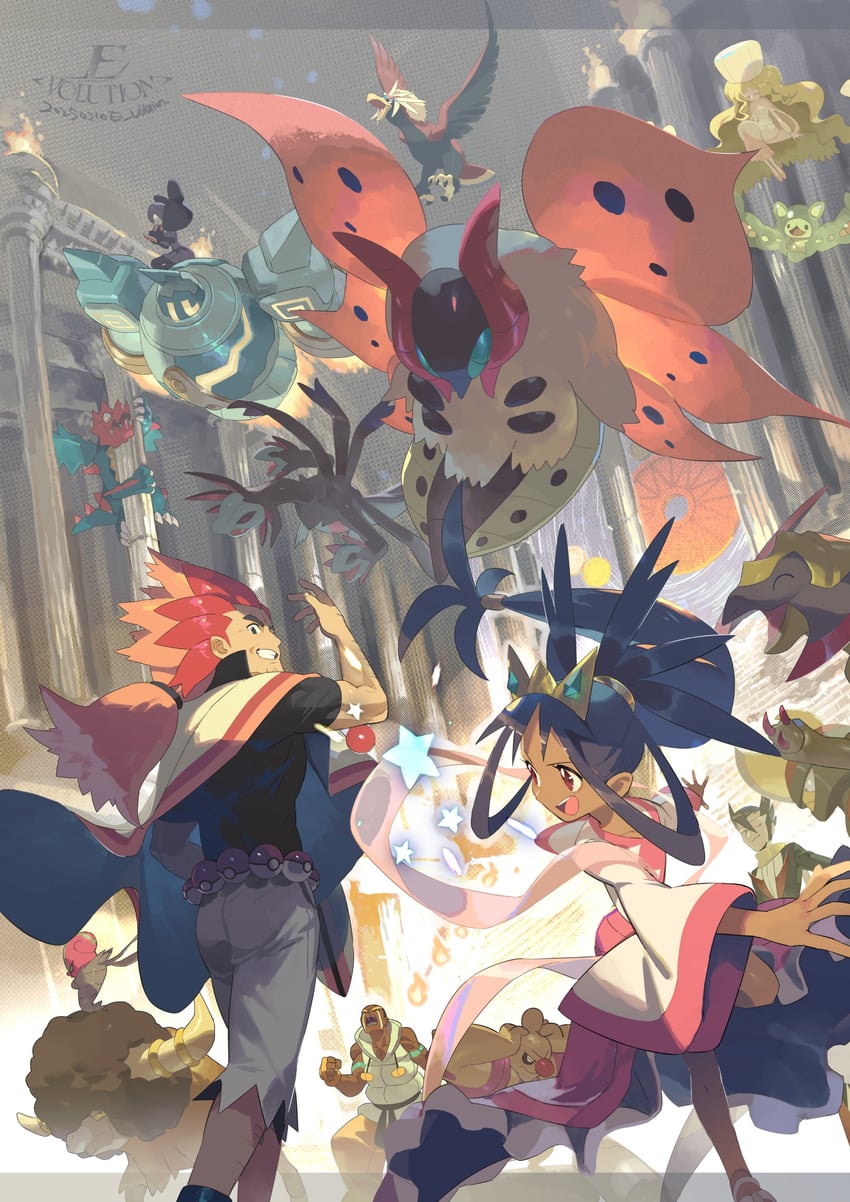 iris, grimsley, caitlin, reuniclus, shauntal, and 11 more (pokemon and 1 more) drawn by e_volution