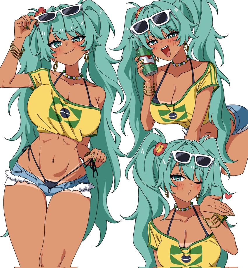 hatsune miku and brazilian miku (vocaloid) drawn by kayuu_(hikentai0112)