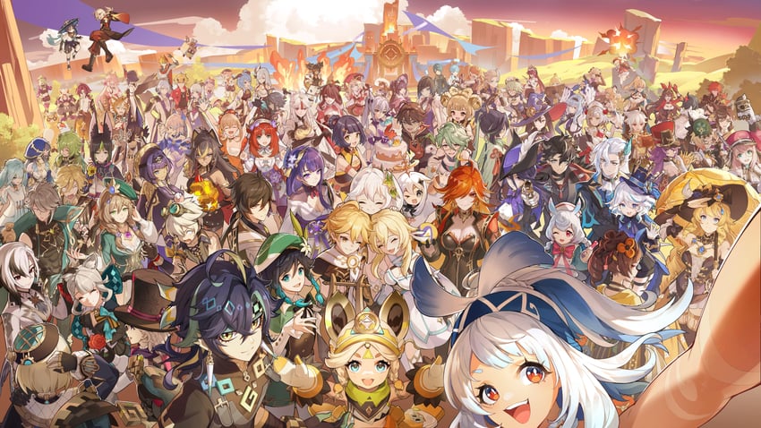 ganyu, lumine, raiden shogun, scaramouche, hu tao, and 89 more (genshin impact and 3 more) drawn by jdd7