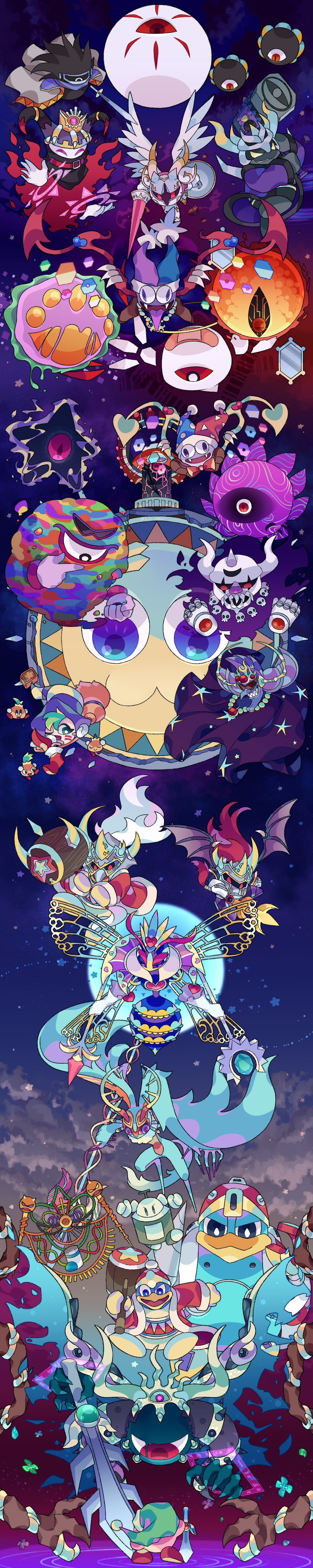 kirby, meta knight, king dedede, magolor, marx, and 32 more (kirby and 24 more) drawn by kujiramaru