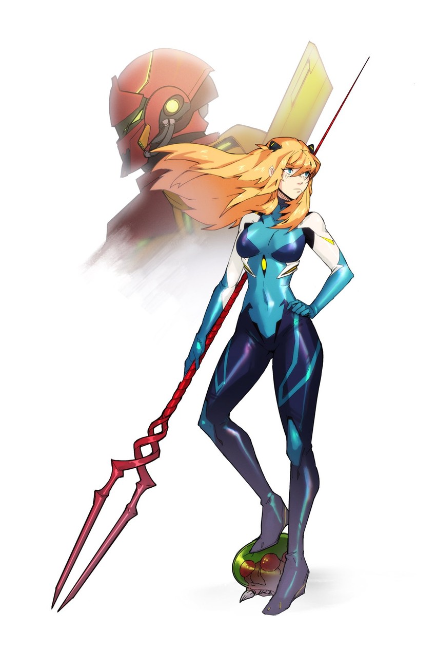 souryuu asuka langley, samus aran, metroid, and metroid larva (neon genesis evangelion and 1 more) drawn by lokii
