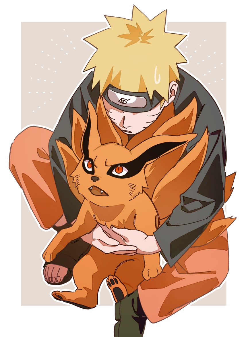 uzumaki naruto and kurama (naruto and 1 more) drawn by pnpk_1013