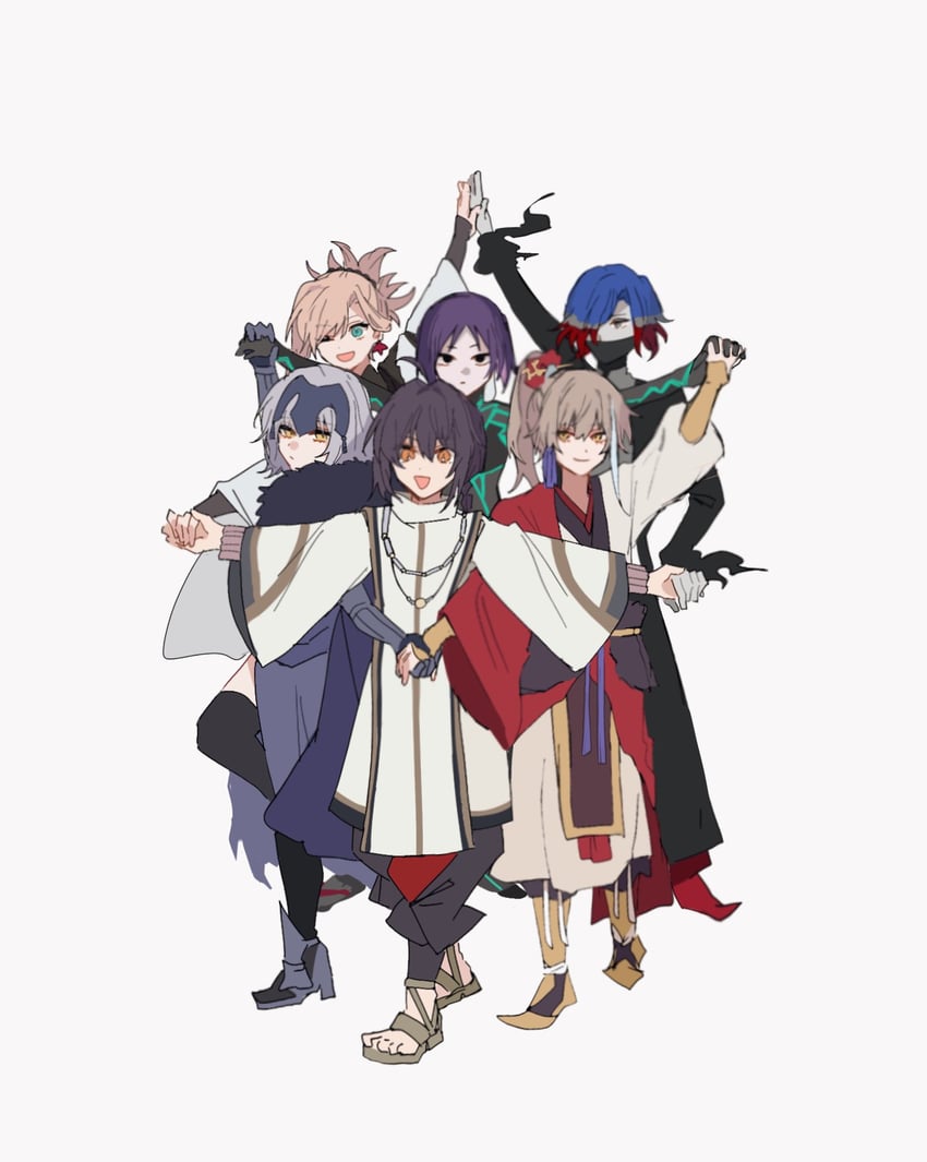 jeanne d'arc alter, miyamoto musashi, yamato takeru, archer, ushi gozen, and 1 more (fate and 1 more) drawn by k_7s
