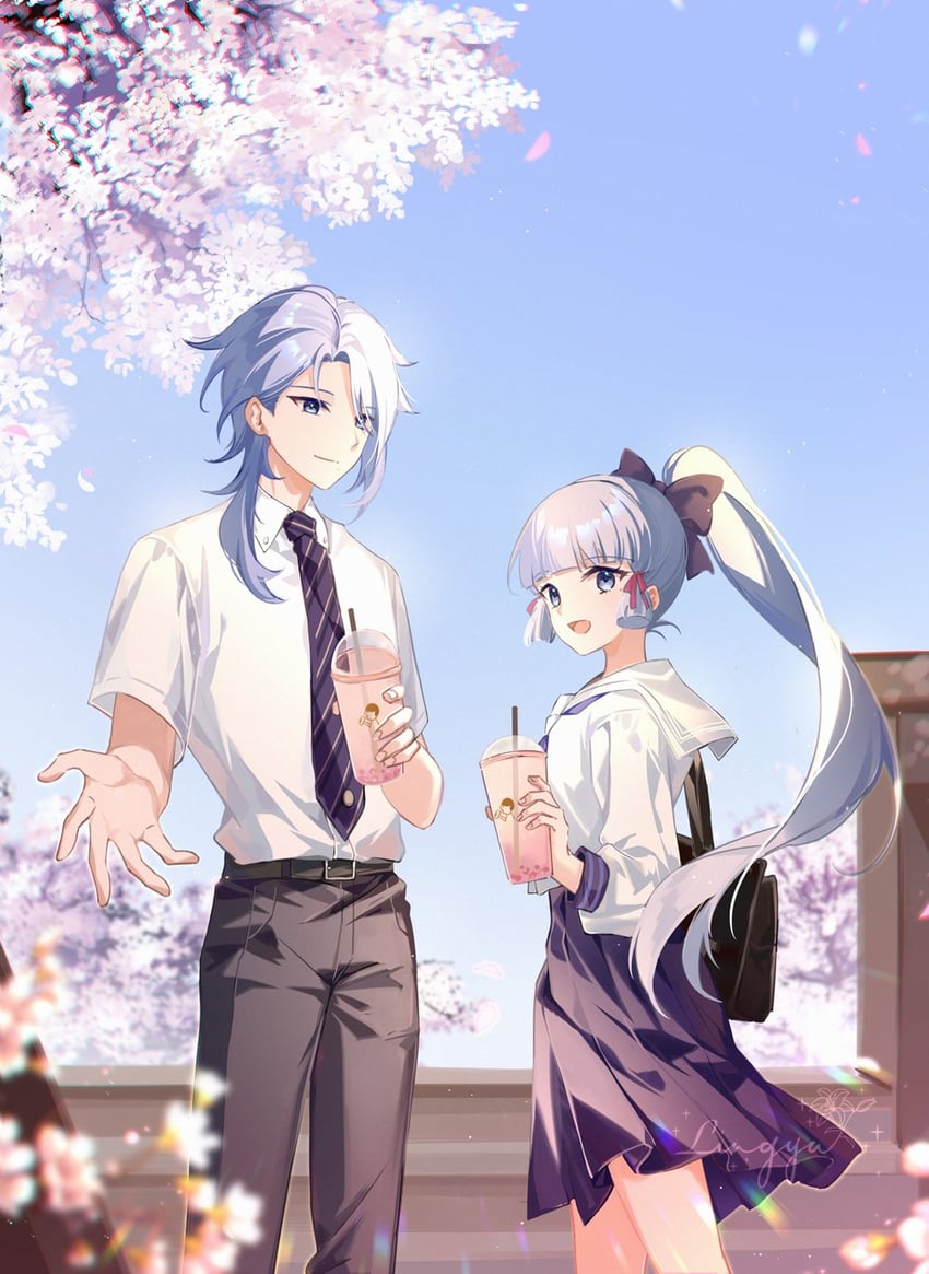 kamisato ayaka and kamisato ayato (genshin impact) drawn by ling_yu_xiaoyan