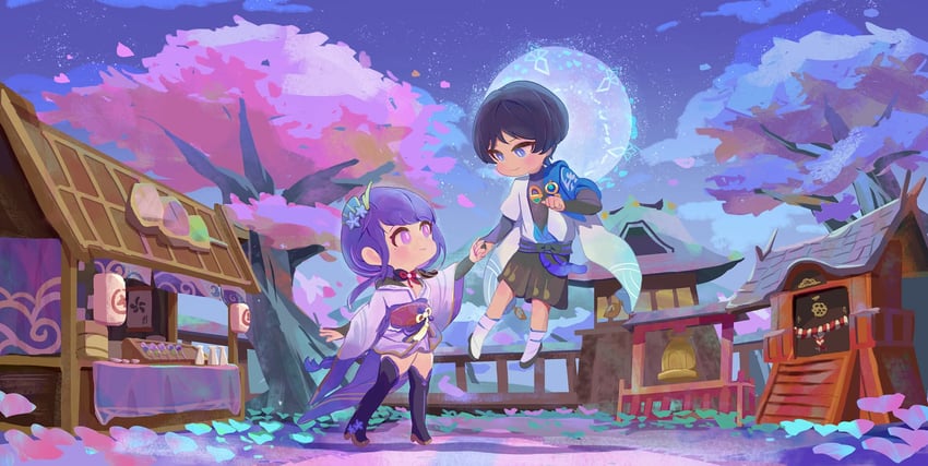 raiden shogun, scaramouche, and wanderer (genshin impact) drawn by mon_sugar