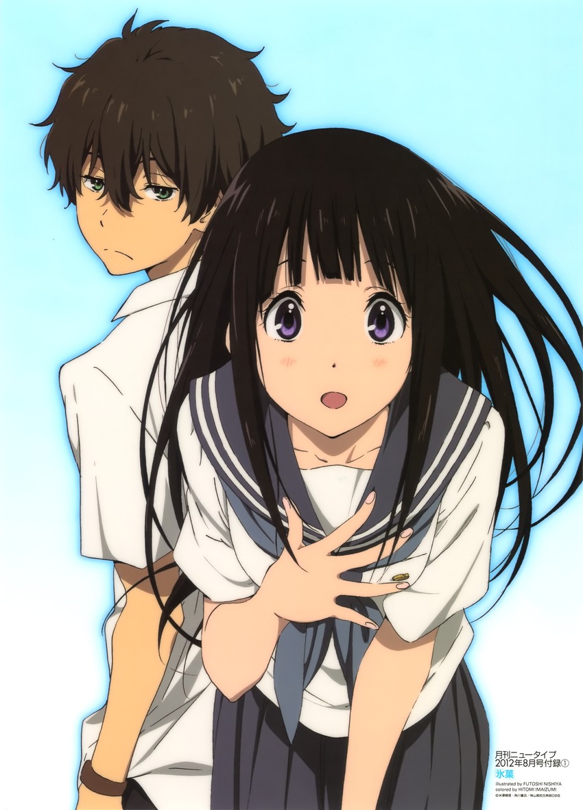 chitanda eru and oreki houtarou (hyouka and 1 more) drawn by nishiya_futoshi