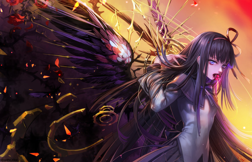 akemi homura and akuma homura (mahou shoujo madoka magica and 1 more) drawn by oollnoxlloo