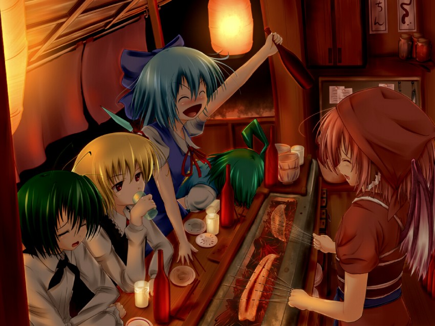 cirno, rumia, mystia lorelei, daiyousei, wriggle nightbug, and 1 more (touhou) drawn by takashi_(harukasaigusa)