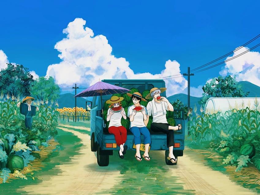 sakata gintoki, kagura, and shimura shinpachi (gintama) drawn by shooogun