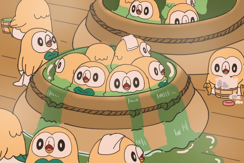 rowlet (pokemon and 1 more) drawn by piku_(another_pikuru)