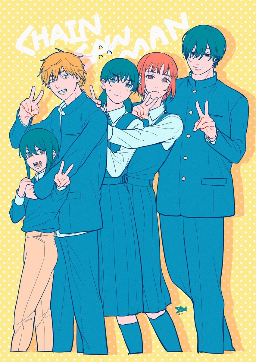 denji, mitaka asa, fami, nayuta, and yoshida hirofumi (chainsaw man) drawn by ohisama33ohayo3
