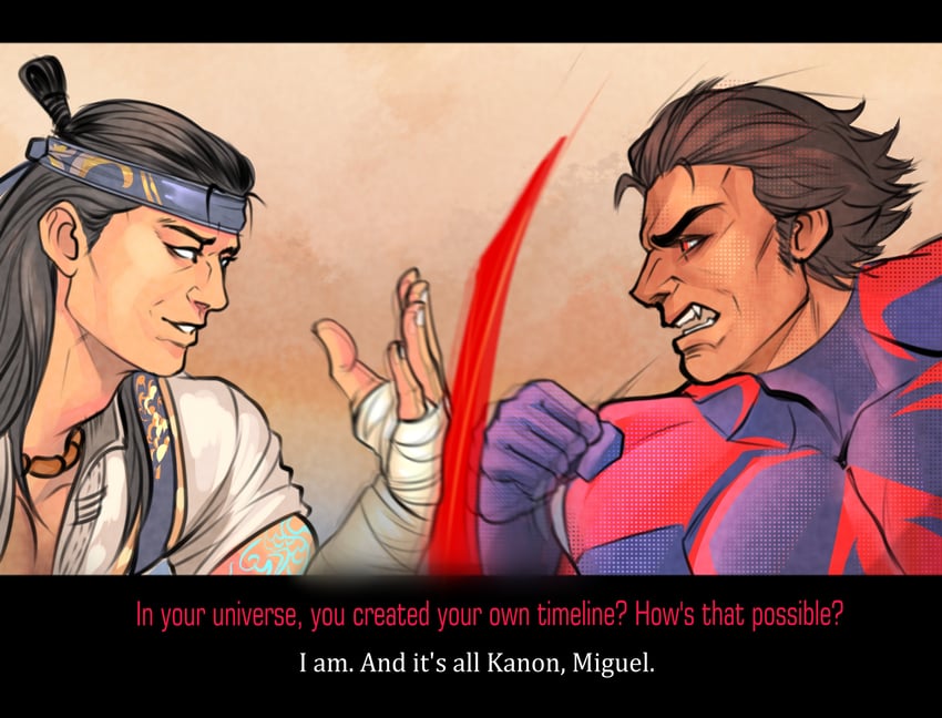 miguel o'hara, spider-man, and liu kang (marvel and 5 more) drawn by tazahan