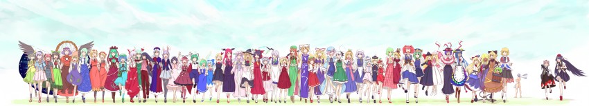 hakurei reimu, kirisame marisa, remilia scarlet, flandre scarlet, izayoi sakuya, and 56 more (touhou) drawn by gustav_(telomere_na)