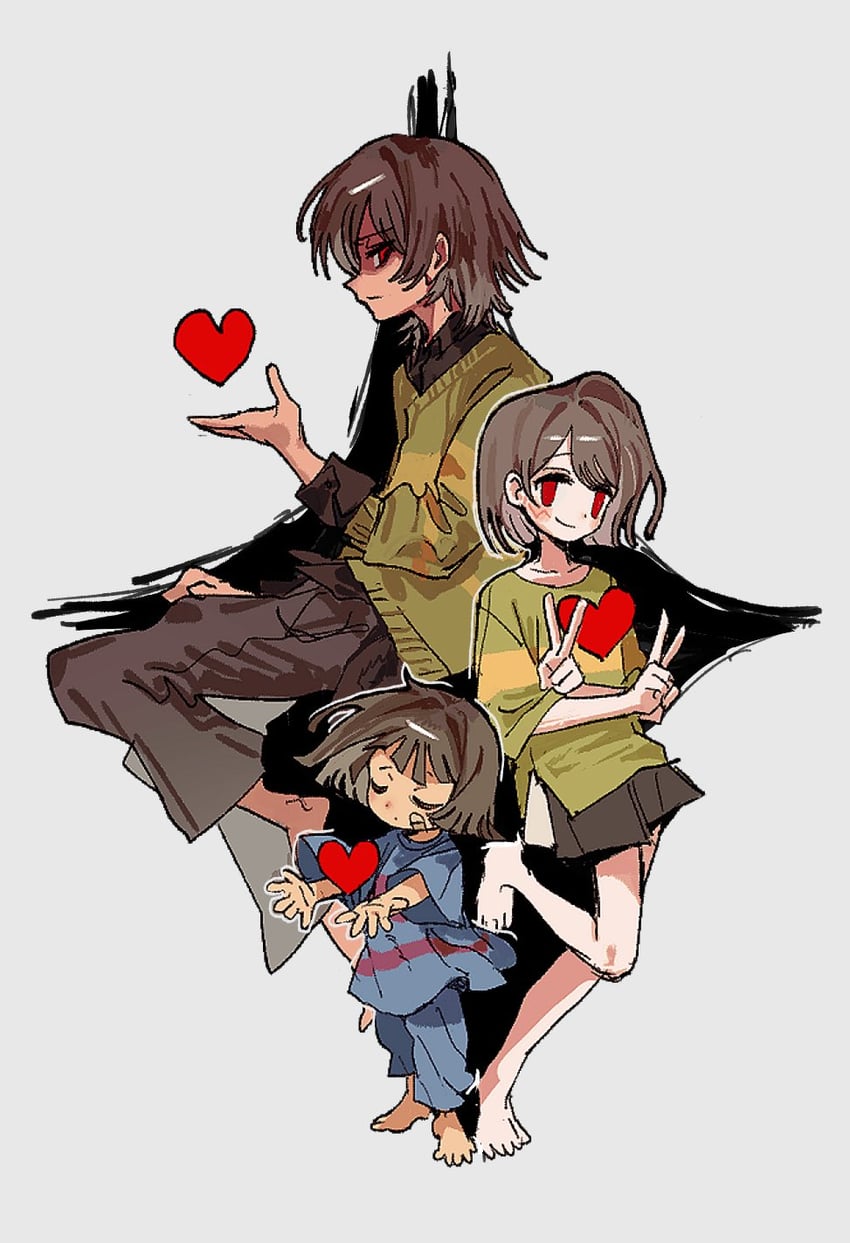 frisk, chara, and kris (undertale and 1 more) drawn by eg0hen
