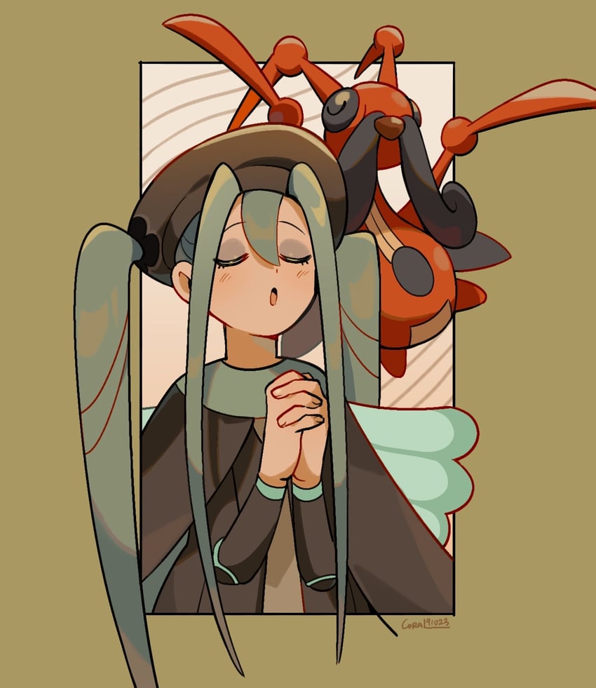 hatsune miku, bug miku, and kricketune (pokemon and 2 more) drawn by coral_(coral_l33)