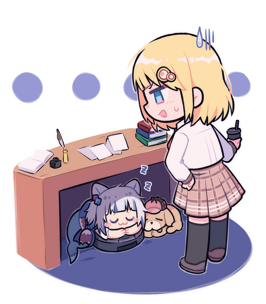 gawr gura, watson amelia, and bubba (hololive and 1 more) drawn by nekotaririn