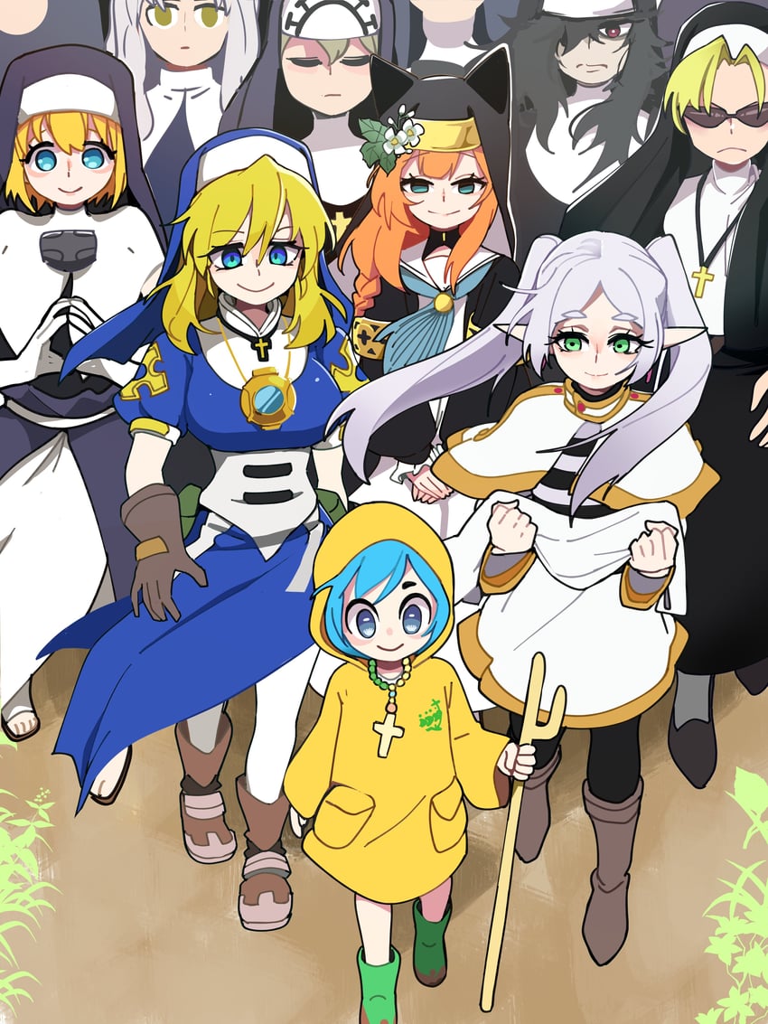 frieren, mari, caren hortensia, luce, double, and 4 more (fate and 8 more) drawn by bongfill