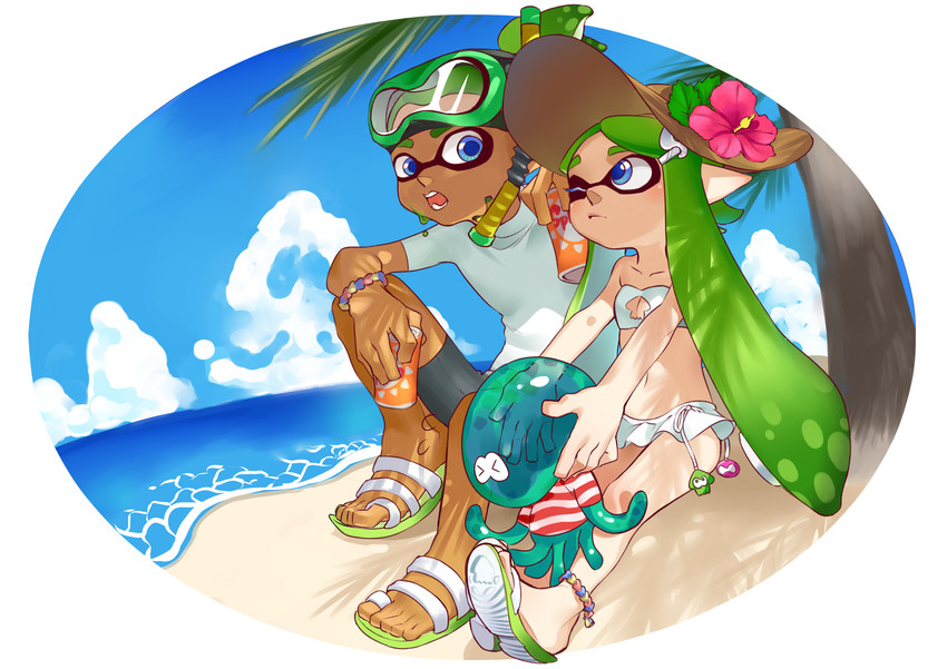inkling player character, inkling girl, inkling boy, and jellyfish (splatoon and 1 more) drawn by itsuya_(mohumohu0521)