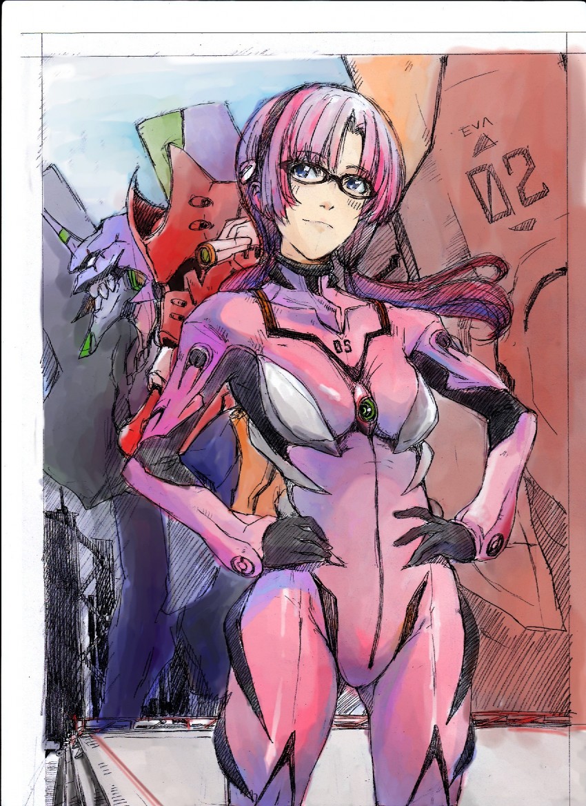 makinami mari illustrious, eva 02, and eva 01 (neon genesis evangelion and 2 more) drawn by ying_(amx930)