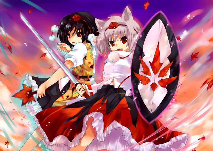 shameimaru aya and inubashiri momiji (touhou) drawn by sawamura_hikaru